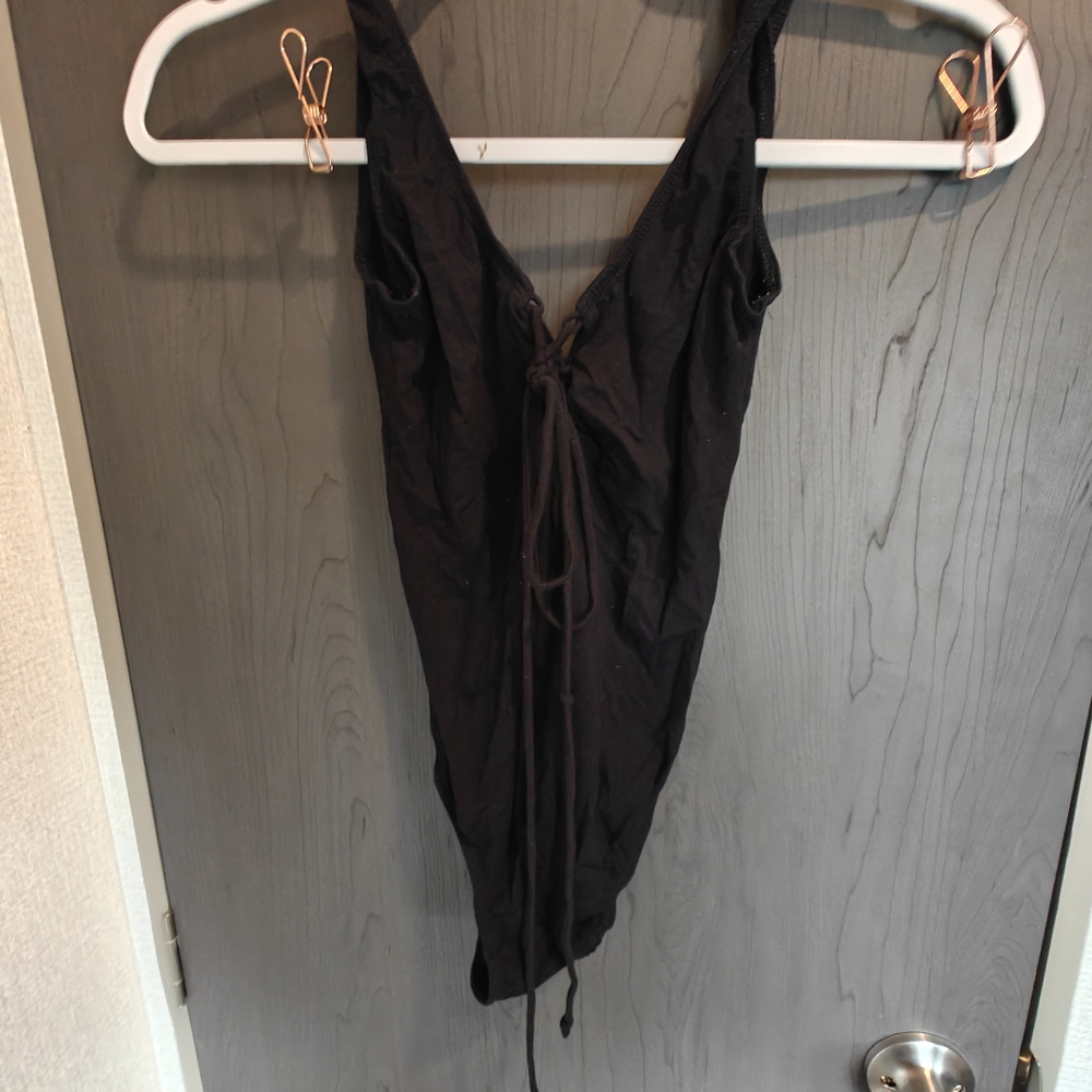 Black Sleeveless Tie Up Front Bodysuit From Bali